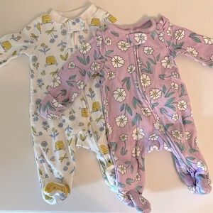 Set of Floral Newborn Footie Pajamas